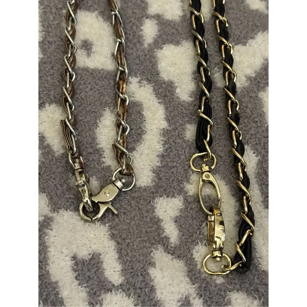 2x chain & faux leather silver/gold bronze black straps belts
